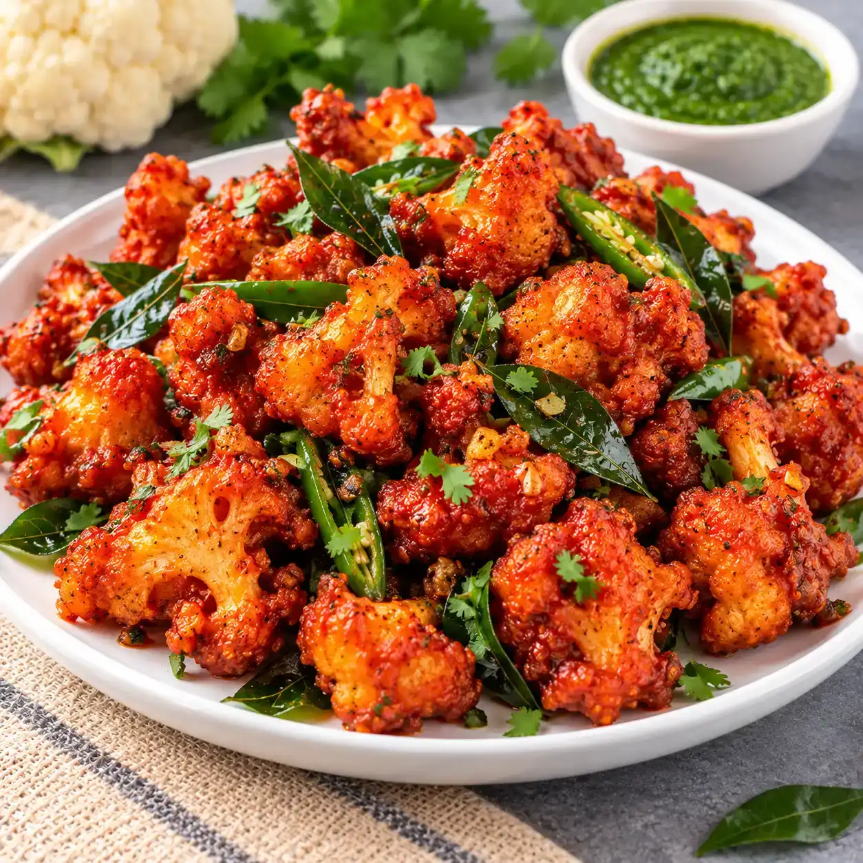 Gobi 65 — Crispy cauliflower florets tossed in a spicy 65-style seasoning at Apna Bazar - Eatery